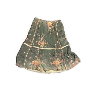 burning torch Anthropologie floral Bohemian midi skirt Wool Silk Cotton 2 Xs